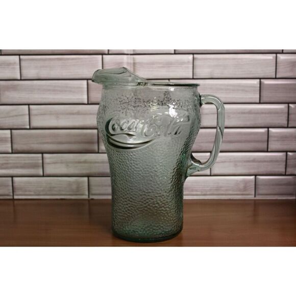 VINTAGE COCA COLA TALL GLASS GREEN PITCHER - Picture 3 of 9